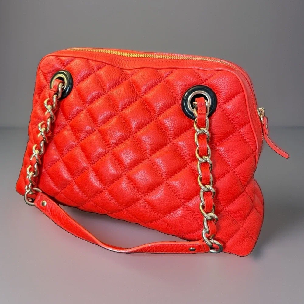 Kate Spade Gold Coast Georgina Quilted Leather Bag Maraschino Cherry Red EXC